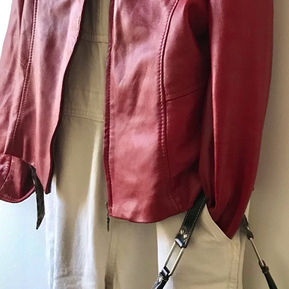 Red leather biker jacket vintage racing varsity patches moto motorcycle … - Picture 7 of 11